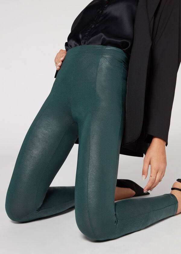 damen calzedonia coated total shaper biker leggings grün