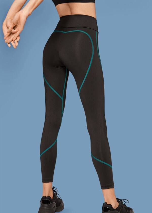 schwarzegrüne calzedonia performance-sportleggings für damen mit kontrastnähten