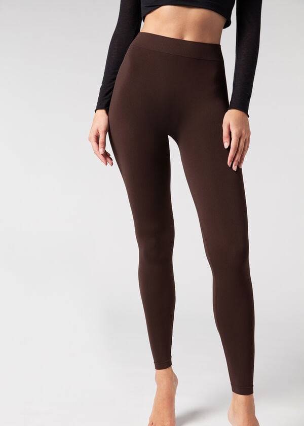 braune calzedonia ultra-opaque mikrofaser-leggings für damen