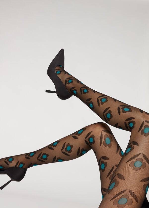 calzedonia macro daisy micronet-strumpfhose mit muster für damen schwarzblau