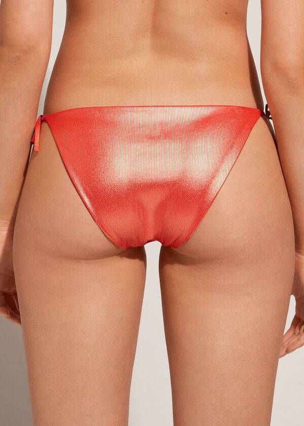 calzedonia string-bikinihose mit beschichtetem effekt antigua damen korallenorange