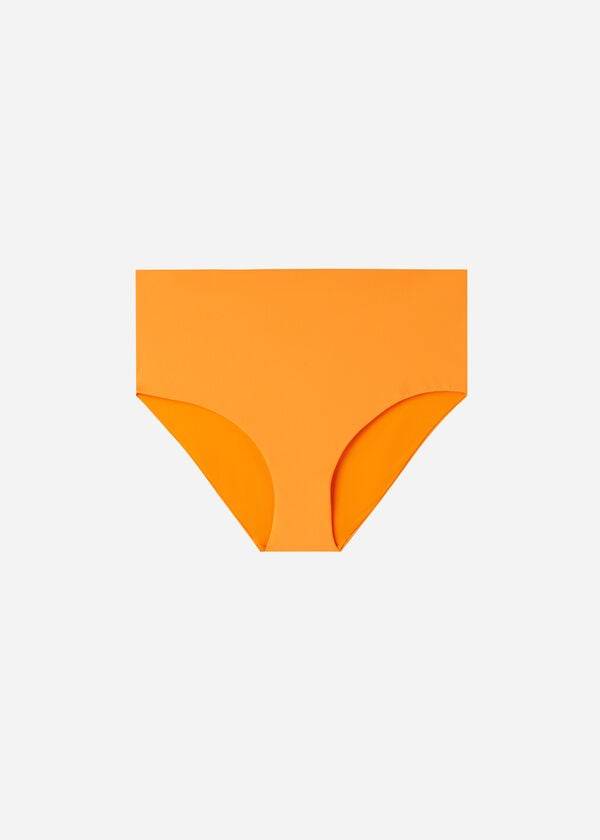 orangefarbene calzedonia bikinihose mit hohem formender bund aus indonesischem Öko-material für damen