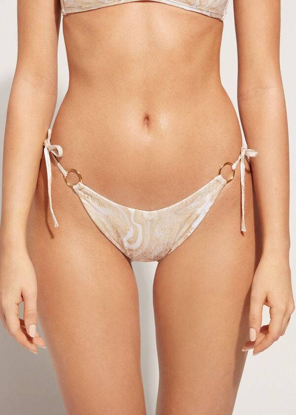 goldfarbene calzedonia bikinihose für damen mit hohem v-ausschnitt im brasilianischen melbourne-stil