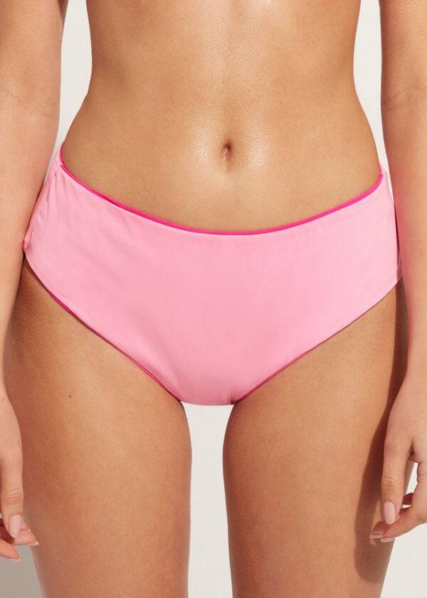 pinkfarbene calzedonia bikinihose mit hohem bund aus indonesischem Öko-material für damen