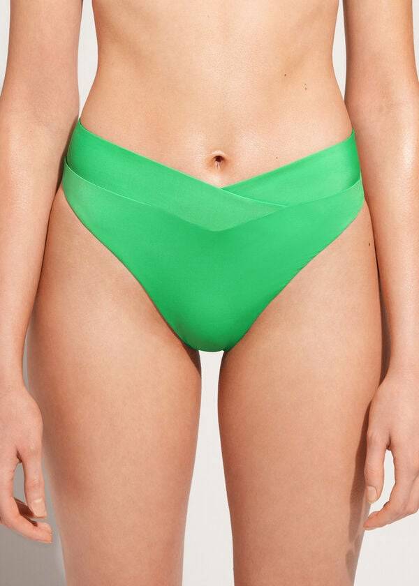 grüne calzedonia high-waist v-cut bikinihose für damen aus brasilianischem und indonesischem material