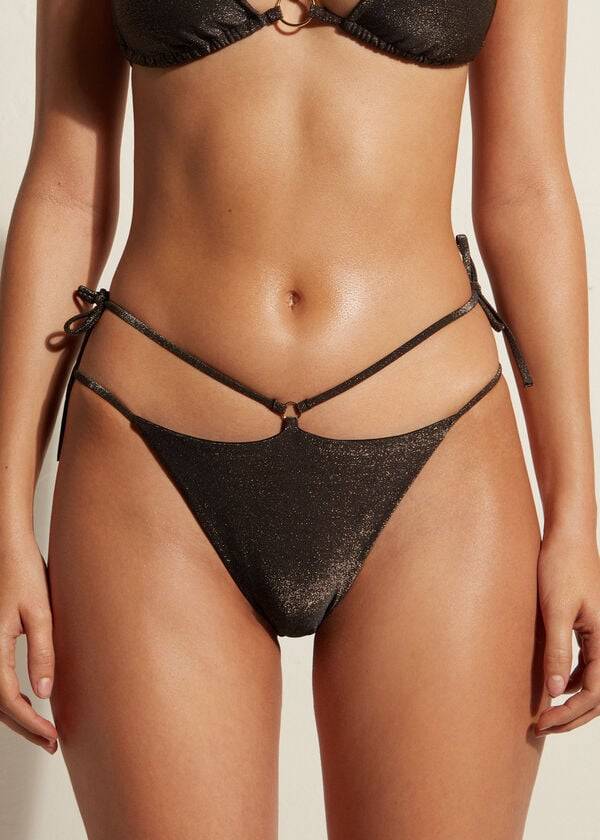 calzedonia lamé brazilian side string hollywood damen-bikinihose schwarz