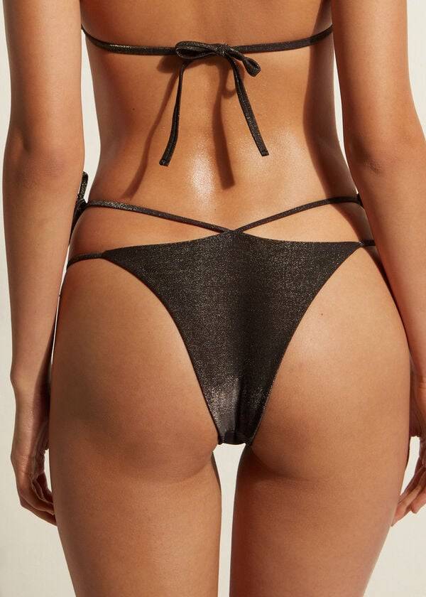 calzedonia lamé brazilian side string hollywood damen-bikinihose schwarz
