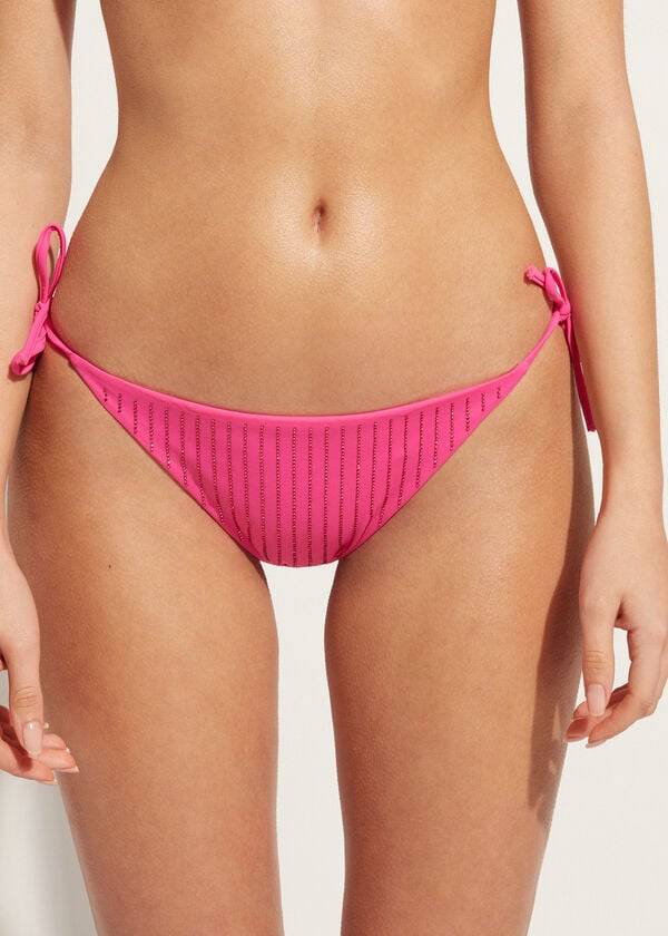 pinkfarbener calzedonia strass-bikini-string shanghai damen-bikini-unterteil