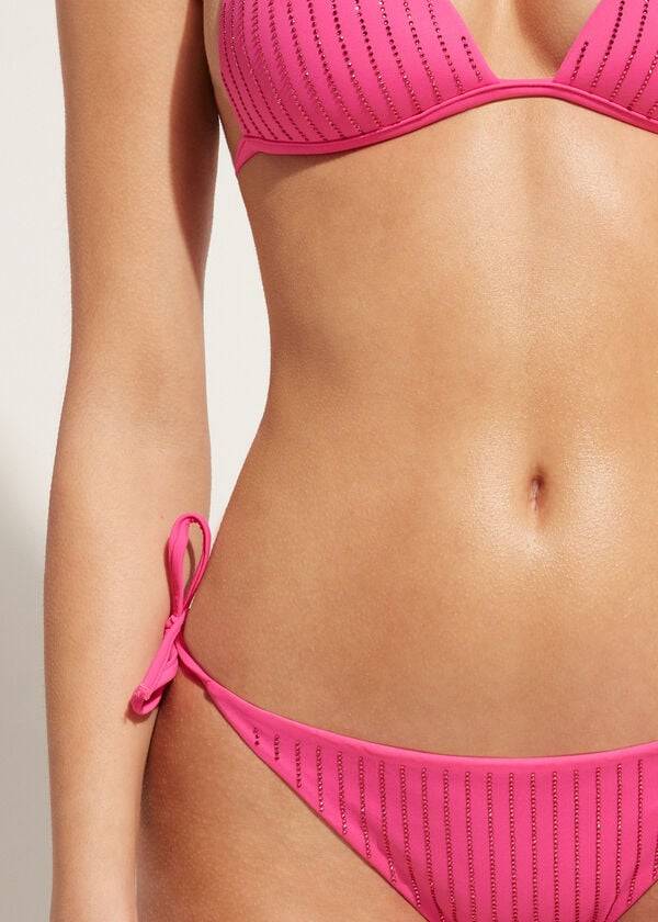 pinkfarbener calzedonia strass-bikini-string shanghai damen-bikini-unterteil