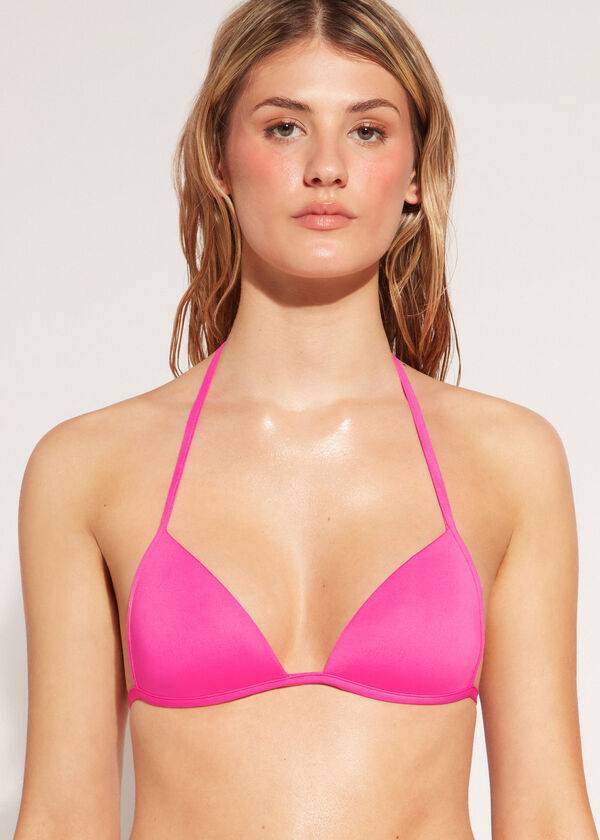 pinkfarbenes weich gepolstertes triangel-bikini-oberteil von calzedonia für damen aus indonesien