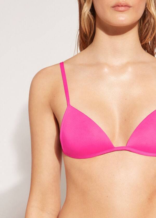 pinkfarbenes weich gepolstertes triangel-bikini-oberteil von calzedonia für damen aus indonesien
