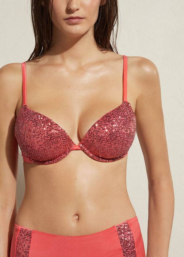 pinkfarbene calzedonia gepolsterte push-up cannes damen-bikini-oberteile