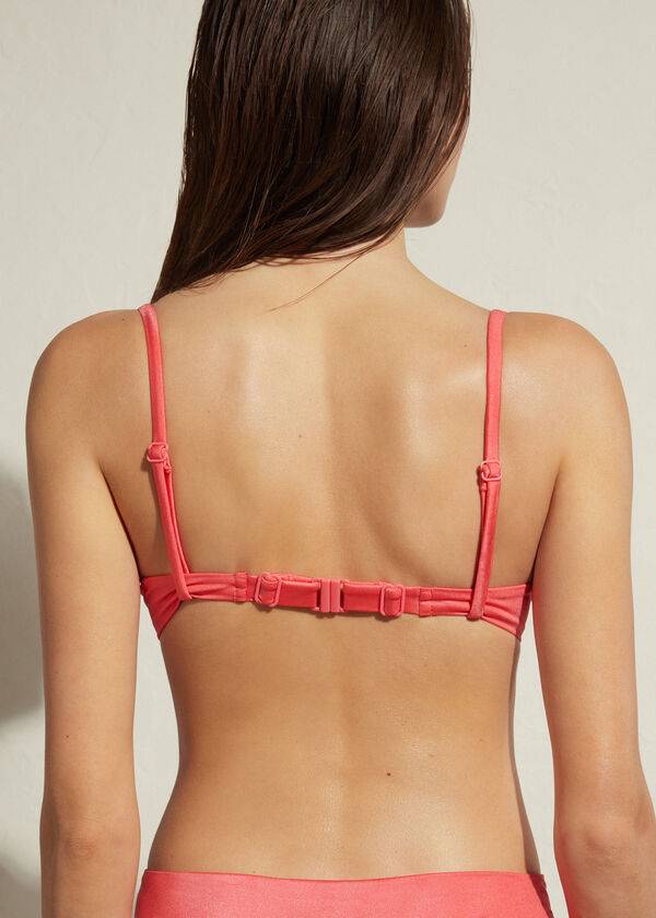 pinkfarbene calzedonia gepolsterte push-up cannes damen-bikini-oberteile